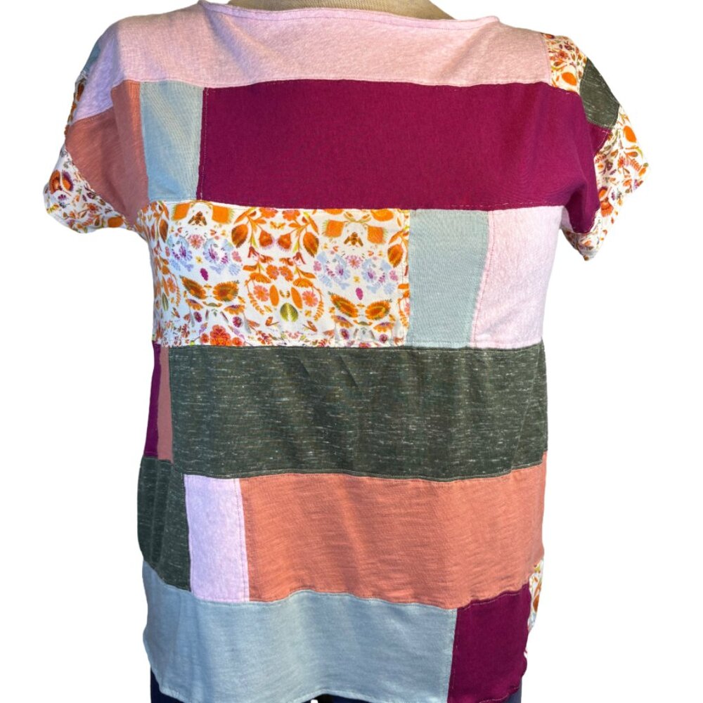 Upcycled Patchwork Size M Blouse Unique Retro Fal… - image 1